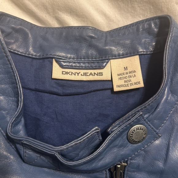 DKNY - Blue Leather Jacket - Medium - Picture 2 of 9